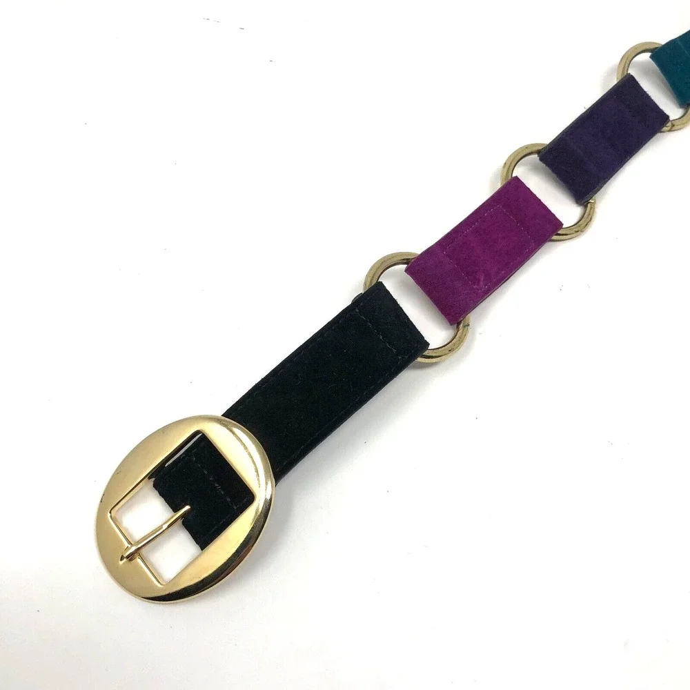 Omega Genuine Suede Leather Fashion Belt Womens Small Purple Blue Gold Retro